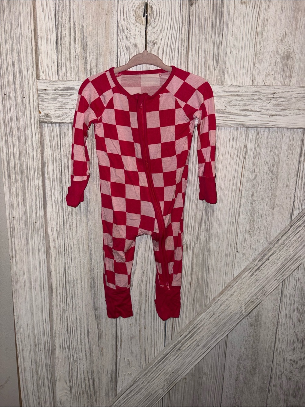 Pink Checkered Baby Footed One-Piece Bodysuit